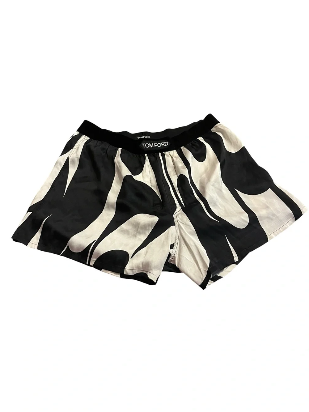 TOM FORD SWIRL SILK BOXER Black and White Abstract Silk Boxer Shorts Sz M